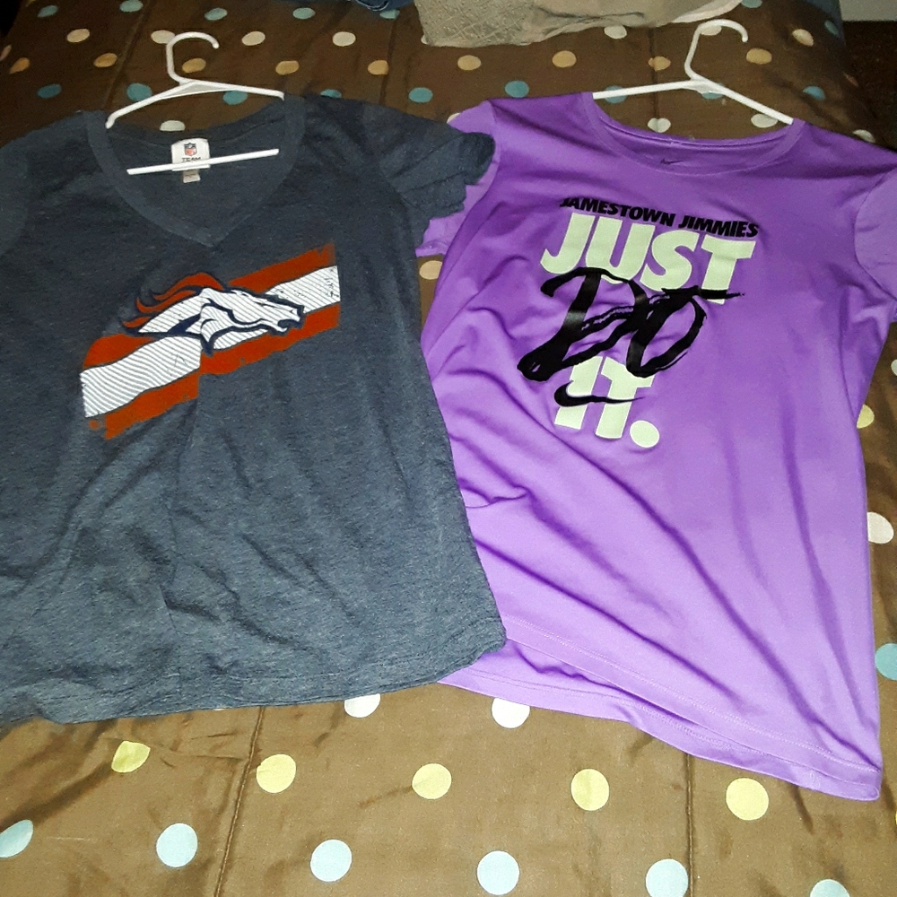 2 shirts nike and broncos